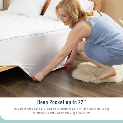 Queen Mattress Pad - Quilted Cotton Cover with Deep Pocket