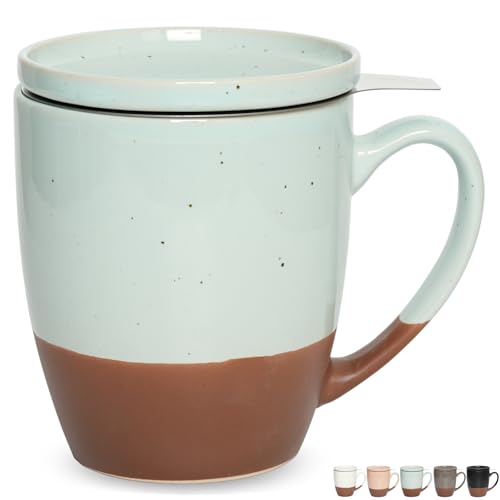 Bosmarlin Mint Blue Ceramic Tea Mug with Infuser & Lid, 16 Oz Steeping Tea Cup