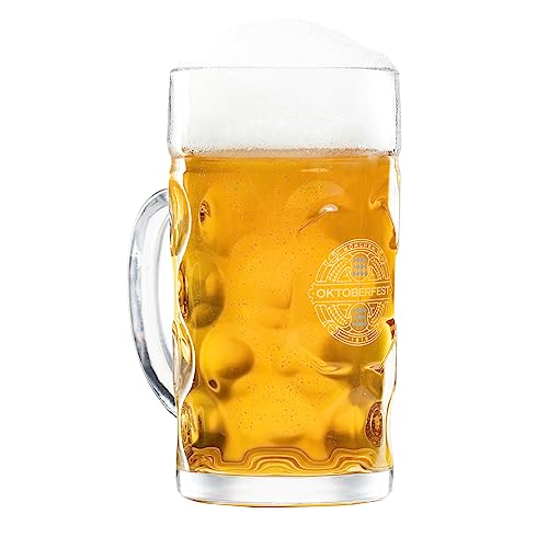 German Oktoberfest Beer Stein Mug 1L - Authentic Bavarian Glass Steins for Beer