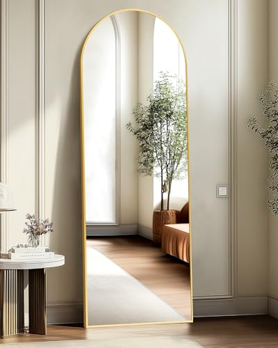 Arched Full Length Mirror 56"x15" - Standing & Wall Mounted Gold Body Mirror