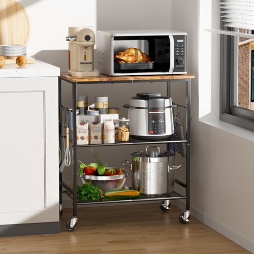 3-Tier Rolling Microwave Cart with Storage, Small Kitchen Island on Wheels