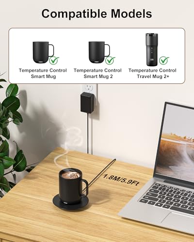 WUKUR Black Charging Coaster for Temperature Control Mug - Compatible with 1st & 2nd Gen Smart & Travel Mugs