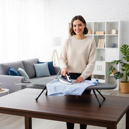 Foldable Tabletop Ironing Board with Metal Mesh and Heat-Resistant Cover