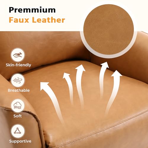 Swivel Rocking Recliner Chair, Manual Faux Leather Nursery Glider