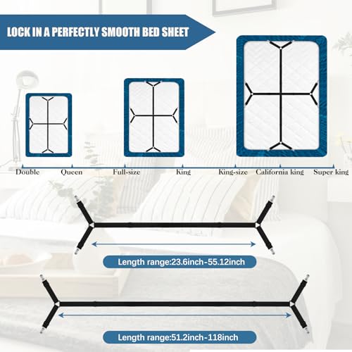 Adjustable Bed Sheet Straps with Metal Clips - 4 Pack Elastic Fasteners