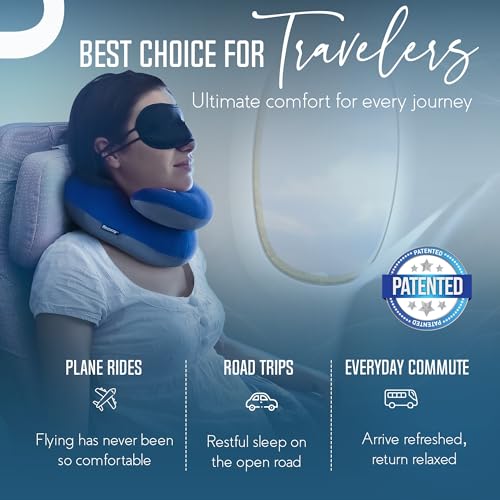 Travel Neck Pillow with Double Support for Airplane & Car Rides - Adjustable, Washable, Large Size, Nude