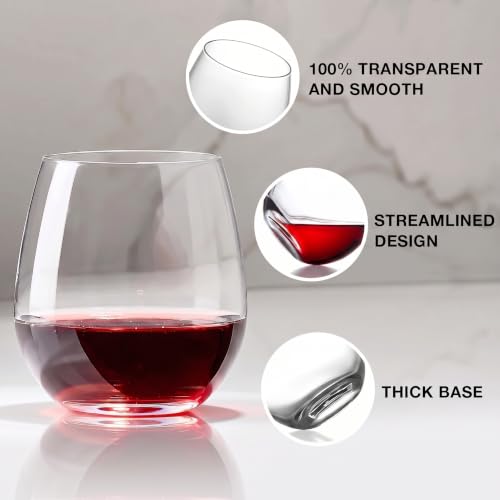 Stemless Wine Glasses Set of 6, 17 Ounce Lead-Free Crystal Clear Glassware