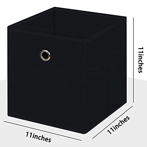 Foldable Storage Cubes 11 Inch Fabric Bins with Handles Set of 3 Black