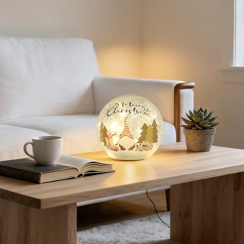 LED Crackle Glass Globe Table Lamp - Santa & Tree Pattern Battery Operated