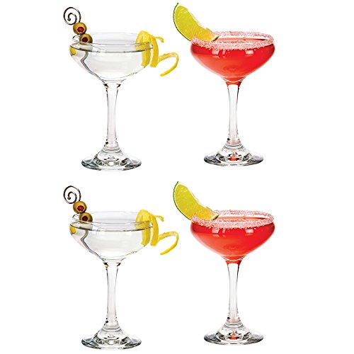 Libbey Perception 8.5 oz Cocktail Coupe Glasses - 4 Pack with Pourer, Large Capacity