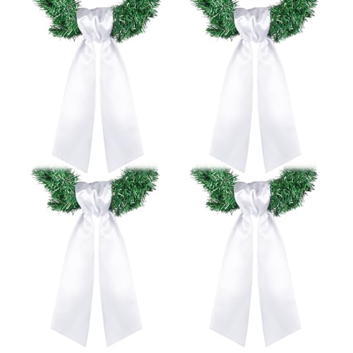 4 Pcs White Blank Wreath Sash Polyester Ribbon for Embroidery Monogram