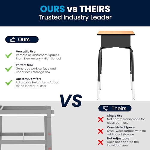 Adjustable Student Desk with Metal Book Box and Laminate Top