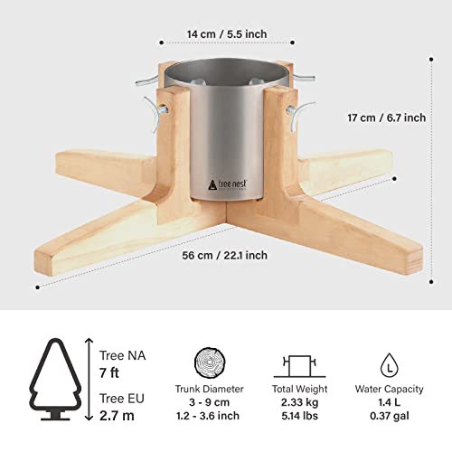 Rustic Real Christmas Tree Stand with Beechwood Legs for Live Trees up to 7ft