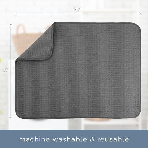 Absorbent Microfiber Dish Drying Mat - XL 18" x 24", Charcoal Grey