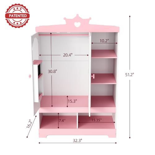 Kids Dress Up Storage Wardrobe with Hidden Jewelry Armoire and Mirror