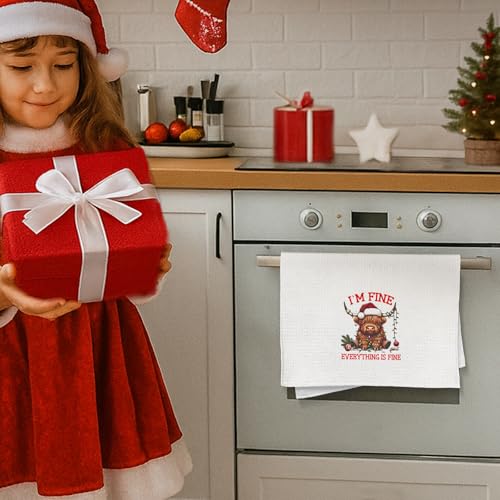 Ghoaoivo Christmas Highland Cow Dish Towels 16x24 Inches Holiday Kitchen Decor, Xmas 22