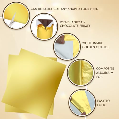 HRXMS Golden Chocolate Bar Wrappers 120pcs 6x7.5in Thick Backing - Food Grade Candy Wrappers