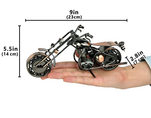 9-Inch Handmade Metal Motorcycle Model, Vintage Steampunk Bike Sculpture