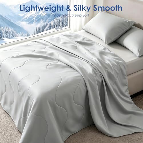 Cooling Comforter Queen Size - Lightweight Summer Blanket, Grey