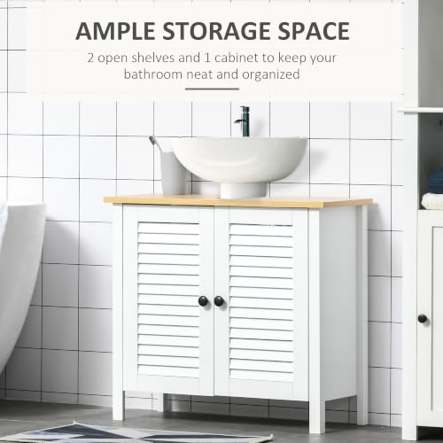 HOMCOM Under Sink Bathroom Storage Cabinet with Removable Shelf, White
