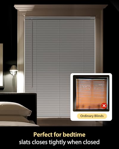 Cordless No-Drill Mini Blinds, 31" W x 64" H, White - L-Shaped Slats for Enhanced Privacy