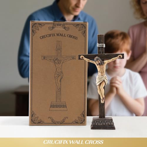 10.8-inch Resin Jesus Crucifix Statue - Standing or Wall Cross Decor