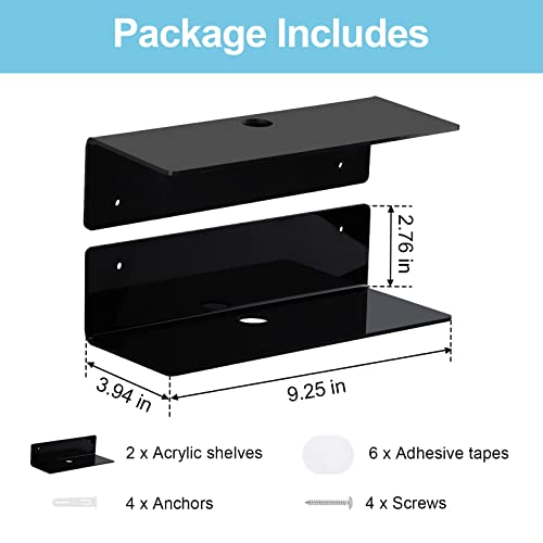 9-Inch Acrylic Floating Wall Shelves, Set of 2 Adhesive Display Ledges