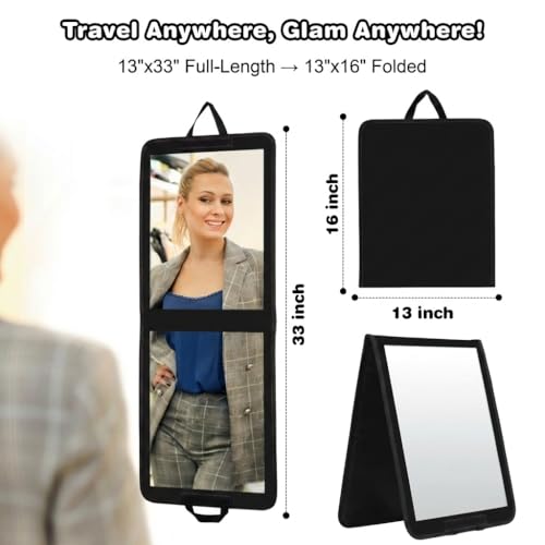 33-Inch Portable Full Length Mirror, Foldable Shatterproof Travel Mirror