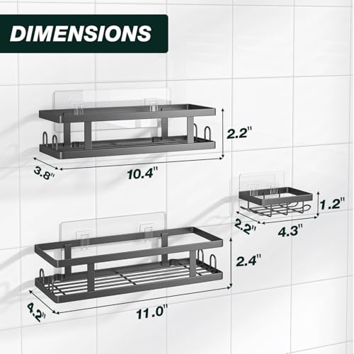 Adhesive Shower Caddy 3-Pack Rustproof Shower Shelves with Hooks