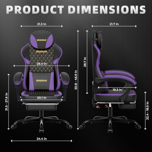 Ergonomic Gaming Chair with Massage Lumbar Pillow, Footrest & Adjustable Back