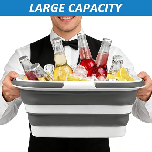 Grey Zoketriton Collapsible Ice Buckets for Parties, Wine & Drink Cooler, Foldable Beverage Tub, Large Capacity