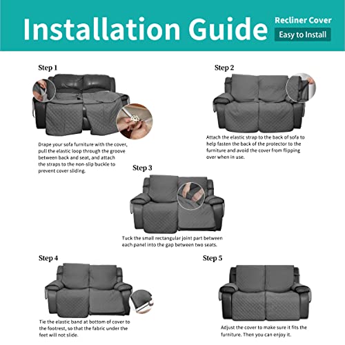 Waterproof Recliner Loveseat Sofa Cover with Pocket - Gray/Light Gray