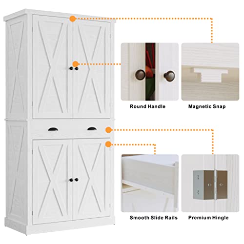 Tall Storage Cabinet with Drawer and Adjustable Shelves for Living Room