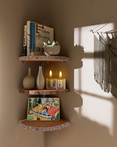 3-Piece Rustic Solid Wood Corner Floating Shelves, Farmhouse Wall Decor