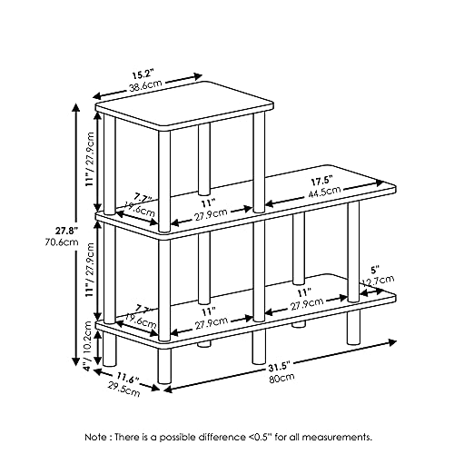 3-Tier Open Cube Ladder Shelf, Modern Storage Bookcase for Home Office