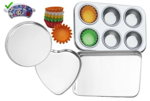 Kids Mini Bakeware Pan Set with Cupcake Liners for Toy Ovens