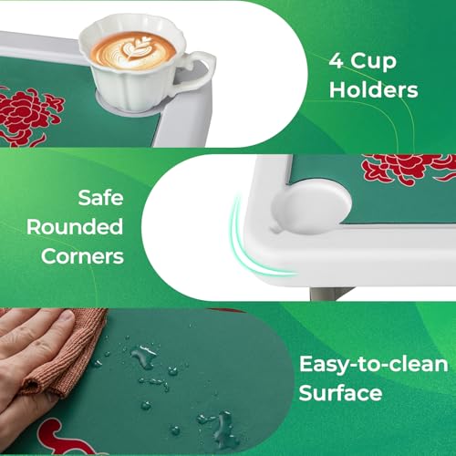 Foldable 35-Inch Mahjong Table with Mat, Cup Holders & Carrying Handle