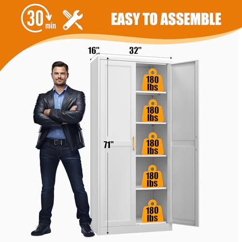 71-Inch Tall Metal Kitchen Pantry Cabinet with 4 Adjustable Shelves