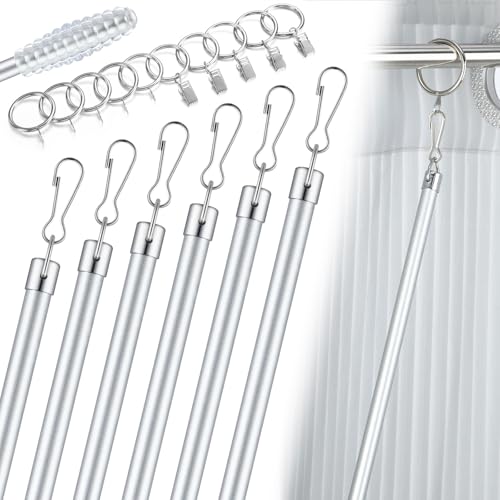 6-Pack 46-Inch Metal Curtain Pull Wand Set with Rings and Hooks