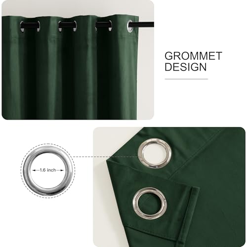 RYB HOME Hunter Green Velvet Blackout Curtains 52W x 108L (Pack of 2) – 104" Total Width