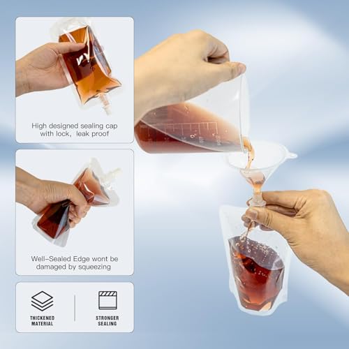 30PCS Reusable Plastic Flasks with Funnel, 8 & 16oz Leak-Proof Drink Pouches for Travel & Outdoor Activities