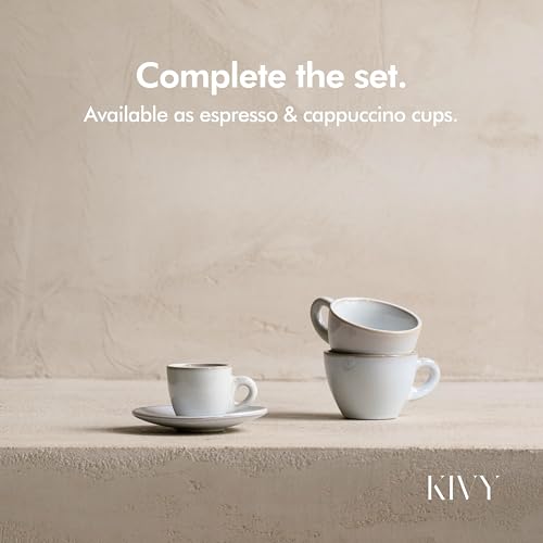 KIVY Espresso Cups Set 4x 3oz Stoneware - Thick Walled, Dishwasher Safe, Stonegrey Variation