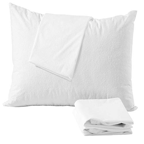 Waterproof Queen Pillow Protectors, Cotton Terry Zippered Encasement - 4 Pack