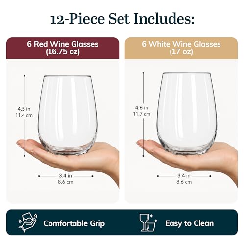 Stemless Wine Glasses Set of 12, Dishwasher Safe Glassware for Wine & Water