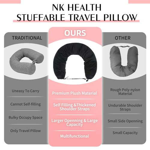 Stuffable Travel Neck Pillow with Zipper Closure - Velvet Design