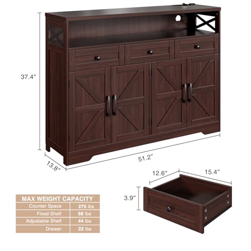 51" Farmhouse Buffet Sideboard with Storage, Coffee Bar Cabinet & Drawers