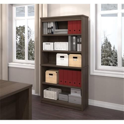66-Inch U-Shaped Office Desk with Hutch, File Cabinets & Bookcase - Antigua Finish