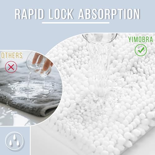 Yimobra Chenille Bathroom Rug Mat, Non-Slip & Super Absorbent, White, 24x17