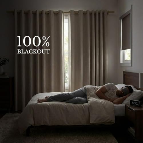 100% Blackout Linen Curtains 84 Inch - Thermal Insulated Grommet Drapes