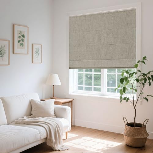 Cordless Linen Roman Shades 34" W x 75" H - Thermal Insulated Blackout